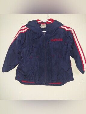 adidas Navy Hooded Zip Jacket with Red & White Stripes